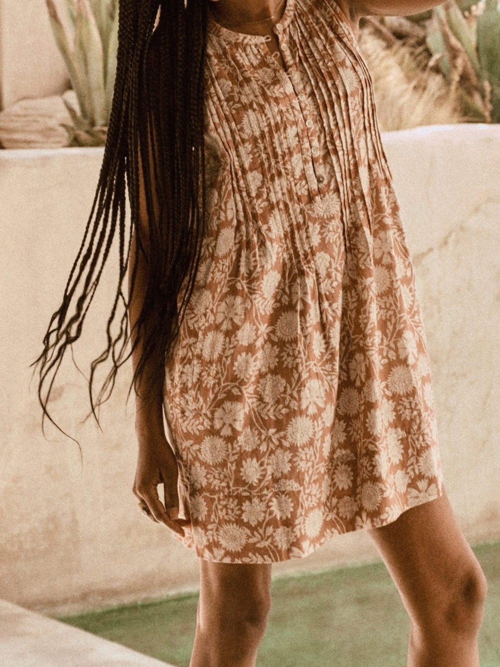 Faherty Isha Linen Blend Dress in Clay Jai Floral Size Medium Cottagecore